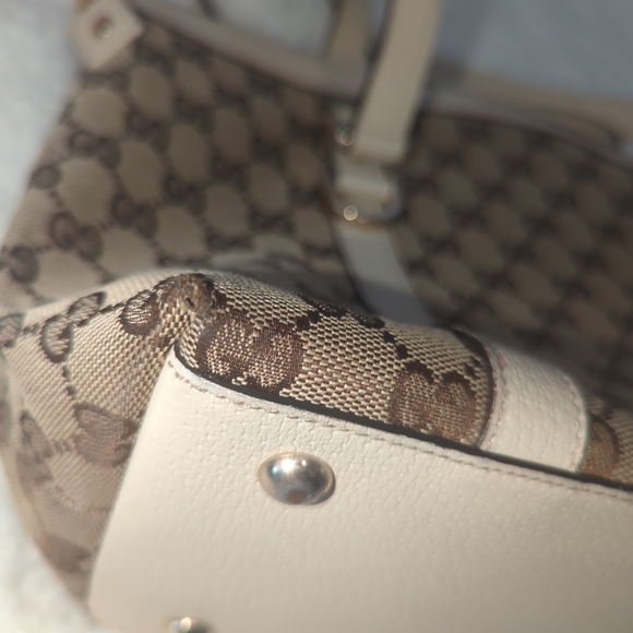 Gucci Monogram Tote GG Abbey Cream Leather Canvas Medium Bag Purse Gift EUC Chic - Picture 8 of 14